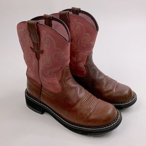 Ariat Fatbaby Leather Western Cowboy Boots Brown Pink Size 7.5 Pull on